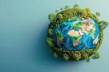 Fototapeta premium A vibrant, artistic representation of Earth surrounded by lush greenery, symbolizing environmental awareness and the interconnectedness of nature and the planet.