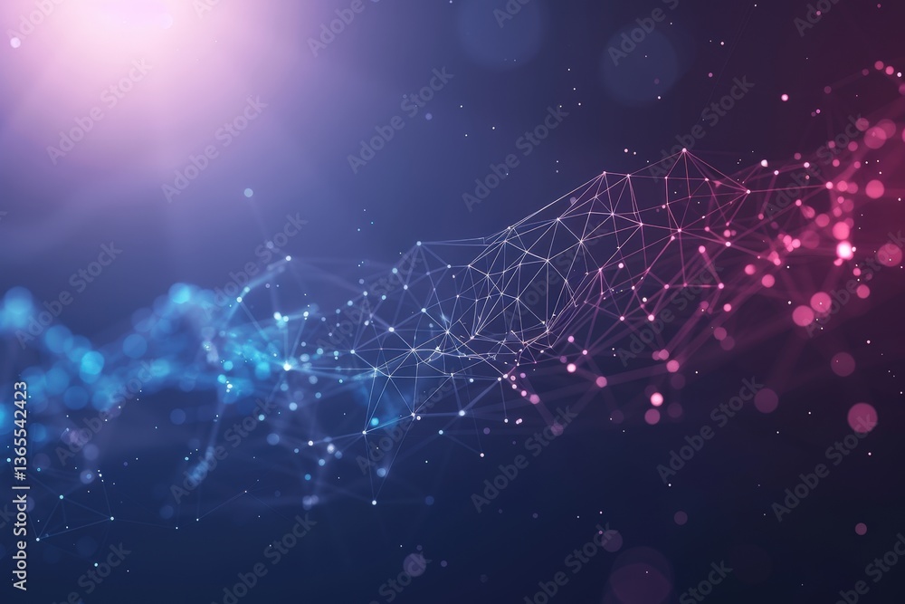 Poster a vibrant, abstract representation of interconnected nodes and lines against a dark background, show