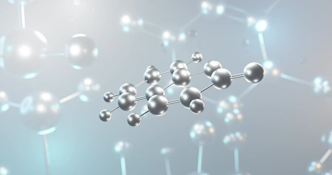 Coumarin rotating 3d molecule, molecular structure of lactone, seamless video