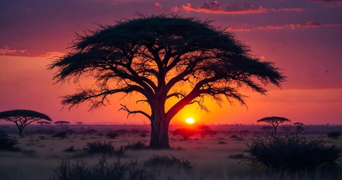 Crimson sunrise over the African Thorn Tree