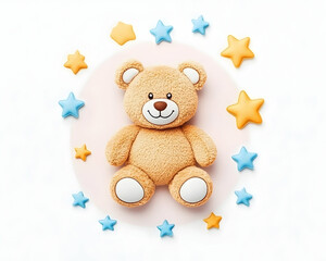Cute teddy bear surrounded by pastel stars