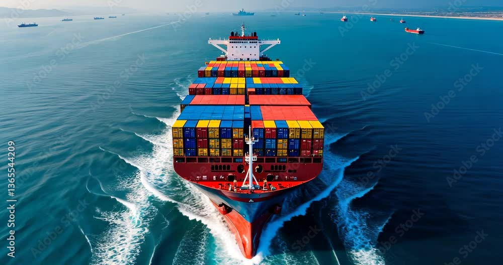 Aufkleber cargo container ship, cargo vessel ship transporting containers and operating for import export conc