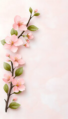 Obraz premium Delicate pink blossoms branch on soft pink background