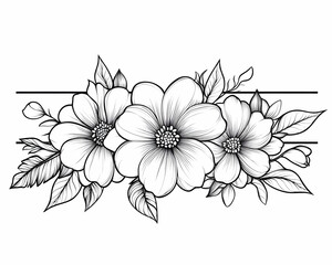 Elegant black and white floral arrangement with three large blooms and accompanying foliage, separated by a horizontal line
