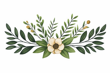 Obraz premium Elegant floral arrangement with creamy flower and green leaves, isolated on white