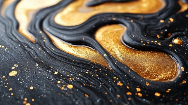Abstract gold black paint swirls texture background