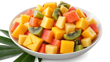 Fresh Fruit Salad with Mango Kiwi and Pineapple Cubes in Bowl