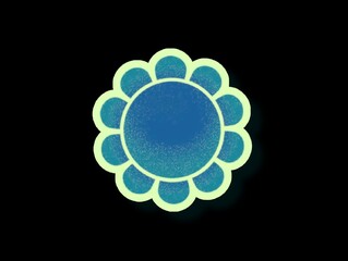 In the black background in the picture is a large circle in the center and ten ovals around it like a flower. The light blue background has a white   border and is used as an illustration in various w