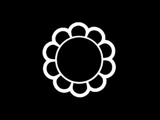 In the black background in the picture is a large circle in the center and ten ovals around it like a flower. The Black  background has a white   border and is used as an illustration in various w