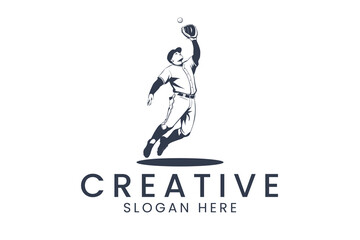 Baseball player catching ball vector logo design for sports team and branding use © ahmadfarazswl