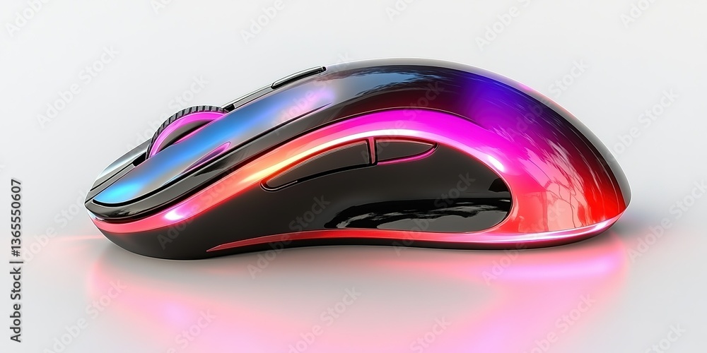 Poster colorful gaming mouse with led lights displayed on a clean background in a modern tech setup