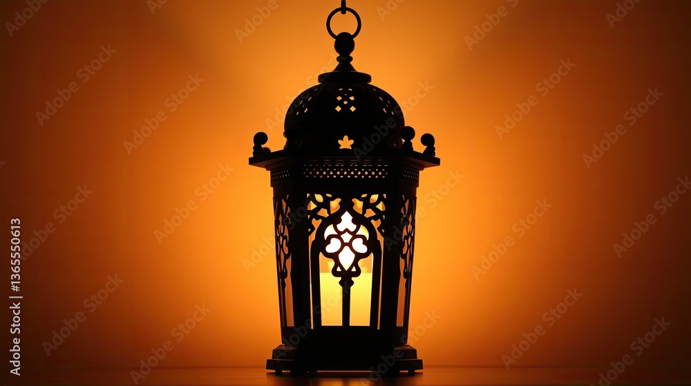 Poster ornate decorative lantern with intricate patterns glows in the dark
