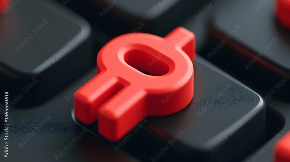Poster red quantum cryptography symbol on black keyboard