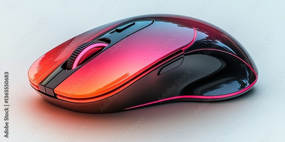 Poster colorful gaming mouse with sleek design and futuristic features captured in a studio setting