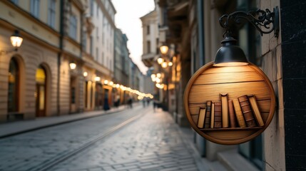 Vintage Bookshop Sign on Historic European Street