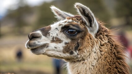 Obraz premium close-up shot of a llama, showcasing its expressive features and unique markings