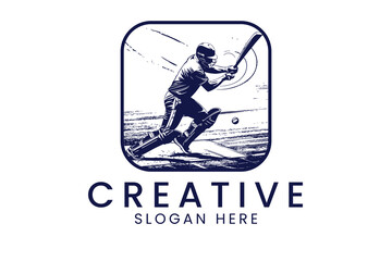 Cricket player logo design vector illustration for sports team and tournament use