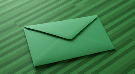 Green envelope on striped paper surface