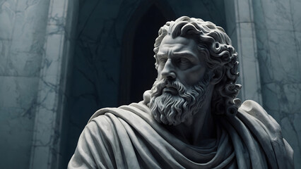 Obraz premium Majestic Marble Bust: Ancient Greek God Statue