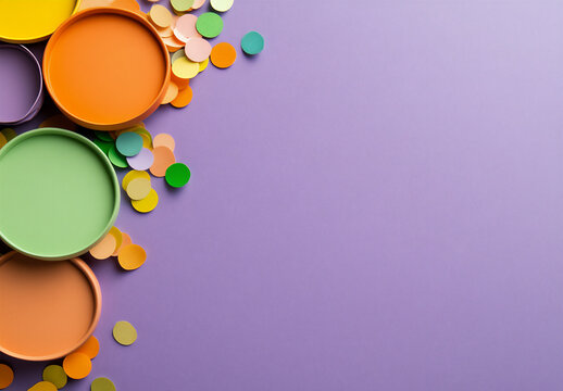 light purple background with pastel yellow, green,