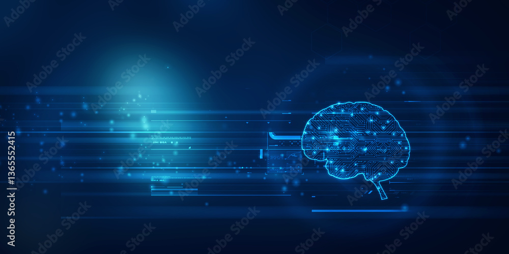 Aufkleber 2d illustration concept of thinking, background with brain, abstract artificial intelligence. techno