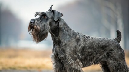 A beautiful Schnauzer standing and looking away in natural light