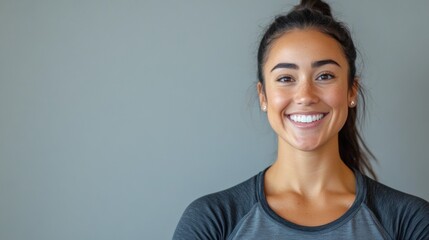 Cheerful Fitness Instructor on Plain Background