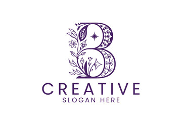 Letter b floral logo design for branding identity and elegant decoration template