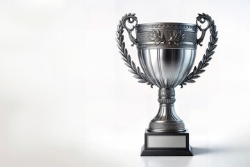 Fototapeta premium Silver Trophy Award Against a White Background with Copy Space Metal Cup