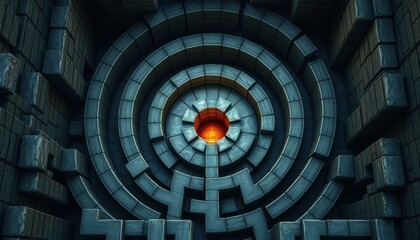 Aerial View of a Glowing Exit in an Ancient Stone Maze