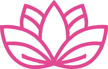 Minimalist Lotus Flower Logo, The image features a stylized lotus flower drawn with clean, bold pink lines. The design is modern and symmetrical, with layered petals forming an elegant and balanced 