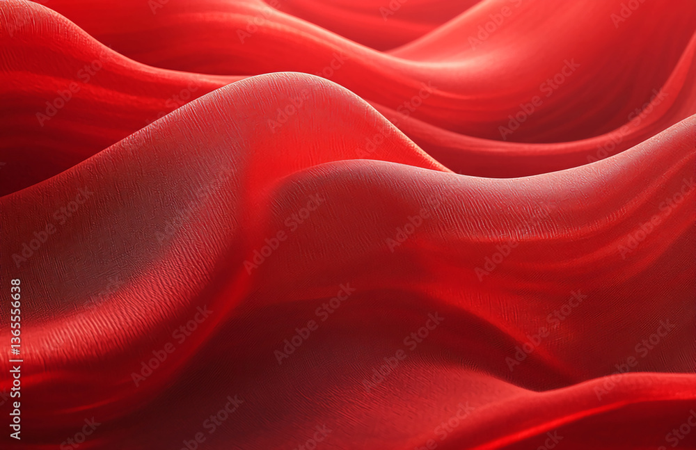 Poster abstract close up of flowing red fabric with smooth curves and soft lighting creating depth and text