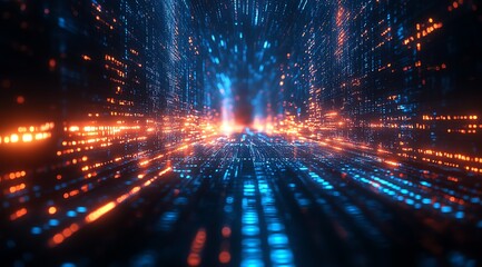 Fototapeta premium Abstract Technology Background with Glowing Data Stream and Digital Network