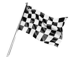 3D rendering of a checkered flag isolated on a white background, in black and white colors, png