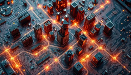 Futuristic Cityscape Circuit Board A Detailed Top-Down View