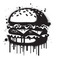 Graffiti-style black spray-painted burger on a white background © Victoria