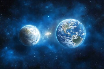 Obraz premium Two celestial planets floating among the stars in vast space