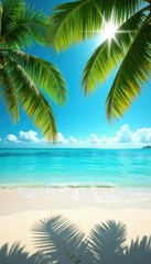 Sun-drenched beach, swaying palms, turquoise water, hawaii, breathtaking, vibrant