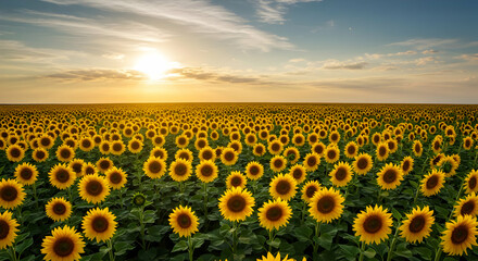 Obraz premium Vast Sunflower Field At Sunset