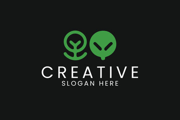 Modern green alien tree logo design for technology and nature company branding needs