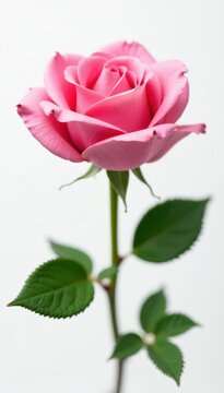 Close-up view of a perfectly formed pink rose, isolated on a clean white background , rose blossom, spring