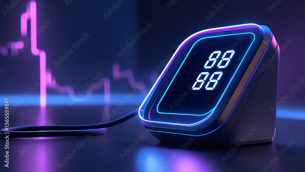 Aufkleber sleek digital device: a futuristic, digital device with an illuminated display shows numbers in a da