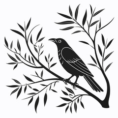 Bowerbird black silhouette icon vector