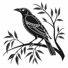 Bowerbird black silhouette icon vector