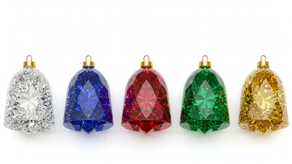 Bell-shaped ornament made of five colored gems. Recommended for designing Christmas ads, websites, and catalogs with a sense of luxury and glamour. Vector data.
