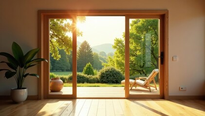 Sleek sliding glass doors open to sunlit room with warm wooden floors , contemporary, glass doors, corporate