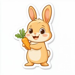 Fototapeta premium Cute Orange Cartoon Rabbit Holding a Carrot on White Background