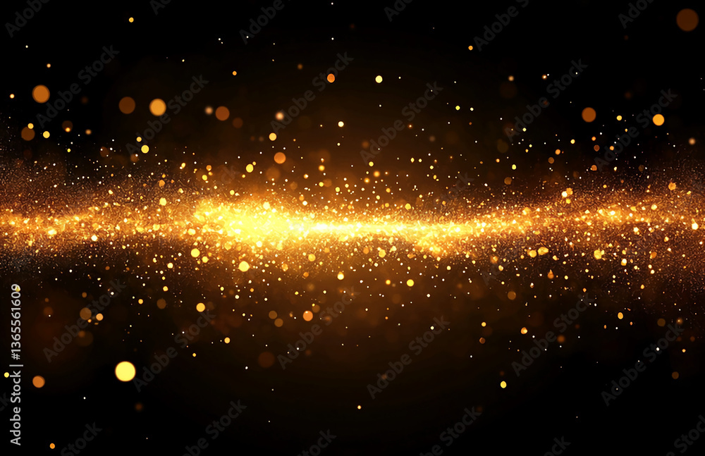 Poster a dazzling display of golden particles suspended in a dark void creating a magical atmosphere
