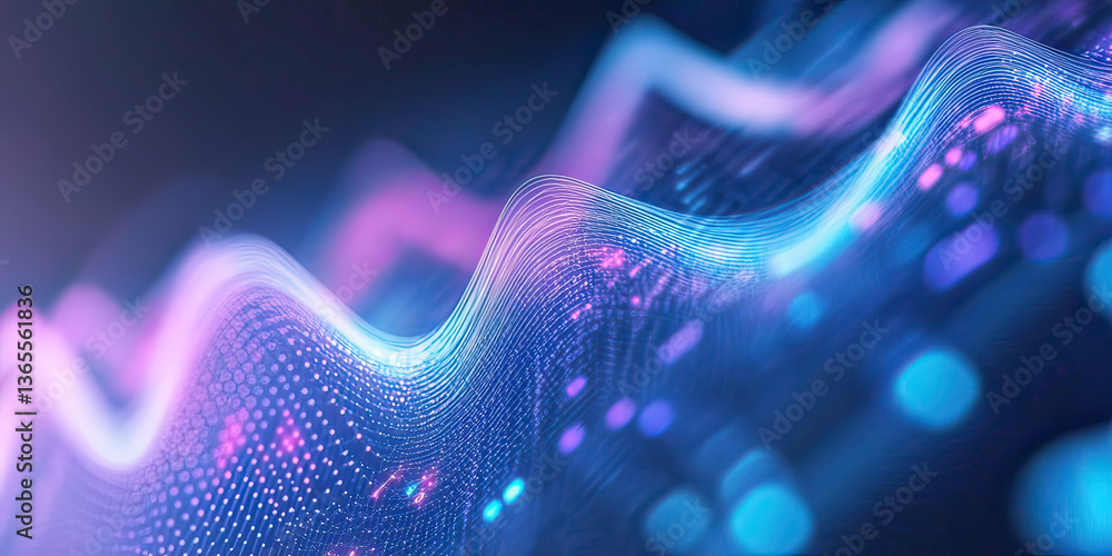 Aufkleber abstract futuristic background with glowing lines and dots in neon colors, created by ai generated