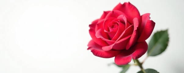 Fototapeta premium Single perfect rose, vibrant petals, white backdrop, floral, beauty